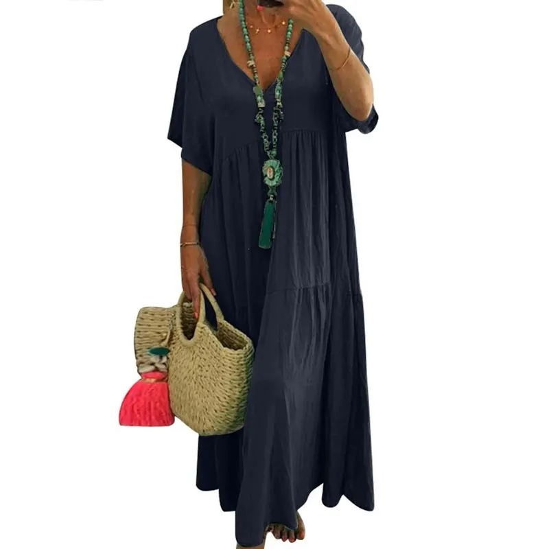 Women’s Casual Long Dress with Short Sleeves