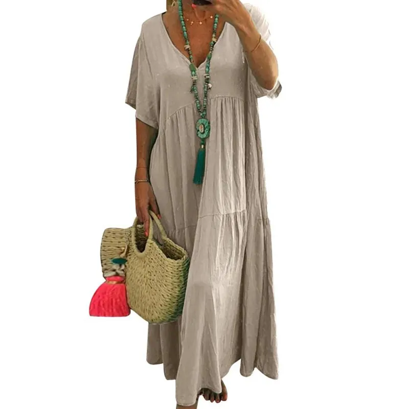 Women’s Casual Long Dress with Short Sleeves
