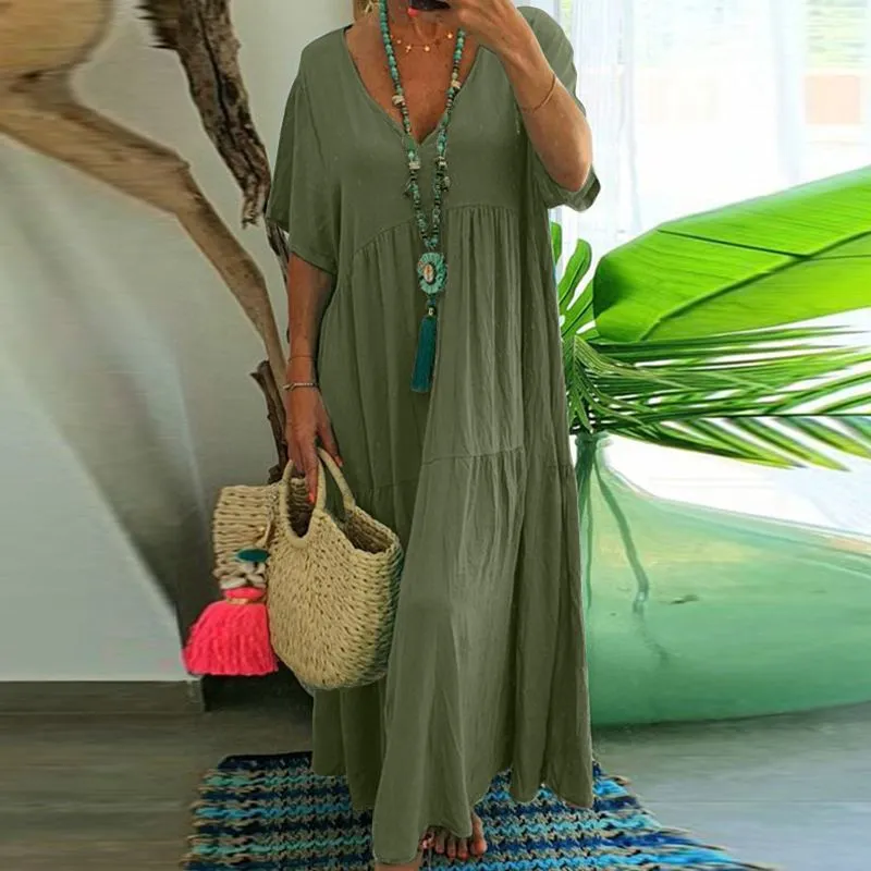 Women’s Casual Long Dress with Short Sleeves