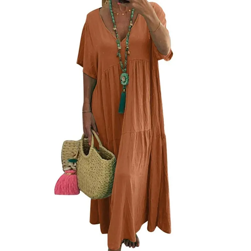 Women’s Casual Long Dress with Short Sleeves