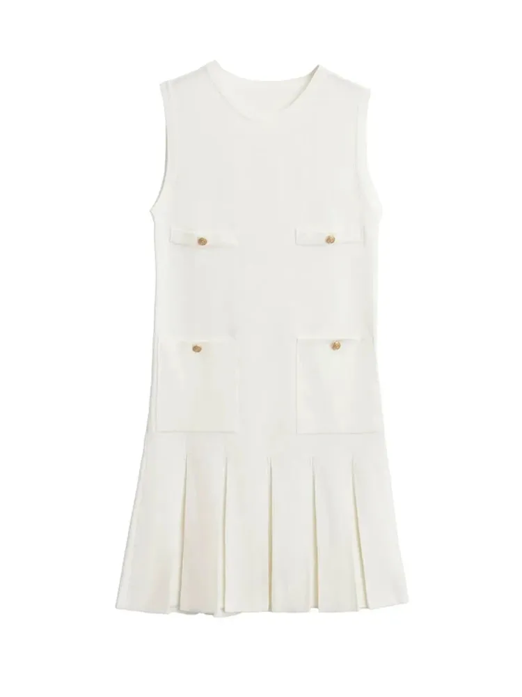 Women’s Chic Solid Button-Down Mini Dress with Pockets