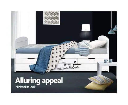 Wooden Trundle Bed Frame - White