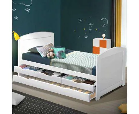 Wooden Trundle Bed Frame - White