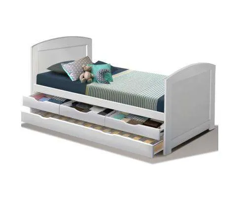 Wooden Trundle Bed Frame - White