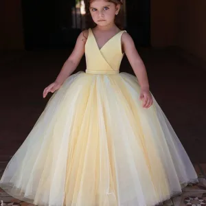 yellow flower girl dresses for weddings 2020 tulle simple cute v neck cheap kids prom ball gown