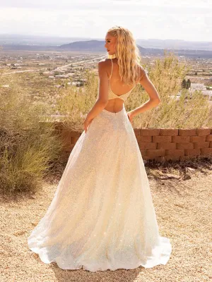 Yellow Sequin Ball Gown W/Pockets