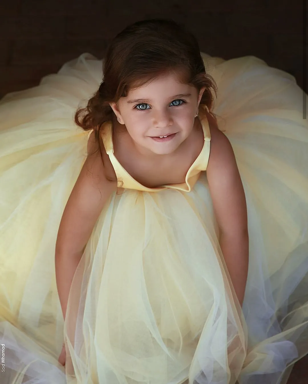 Yellow V-neckline Tulle Flower Girl Dress Kids Communion Dresses